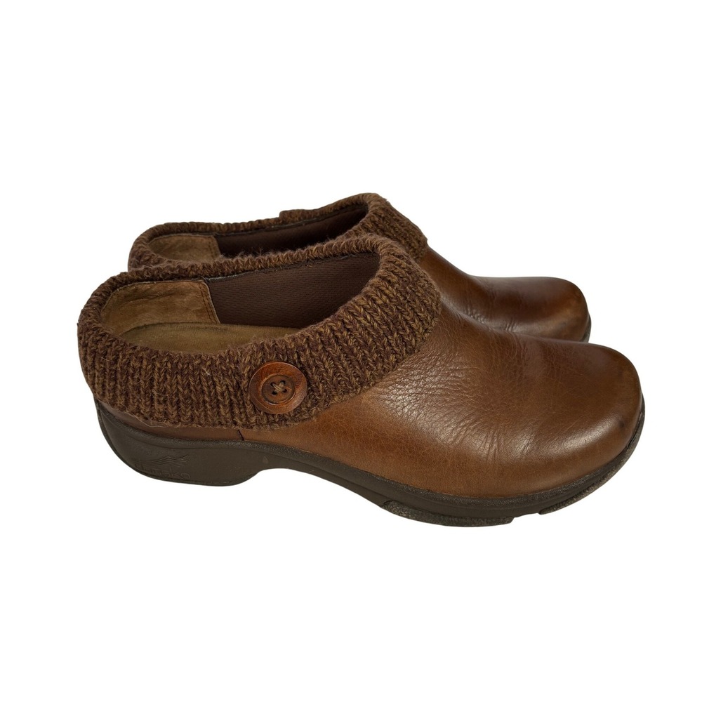 Dansko Kenzie Clogs Womens 10.5 / 41 Brown Leather Knit Slip On Comfort Shoes